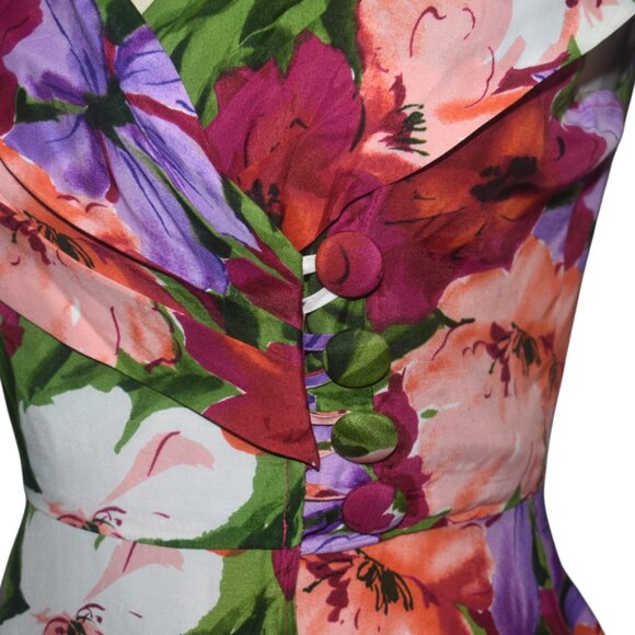Vintage 80s Rayon wrap Mini Dress Collar Floral Print La Belle S - Picture 3 of 8